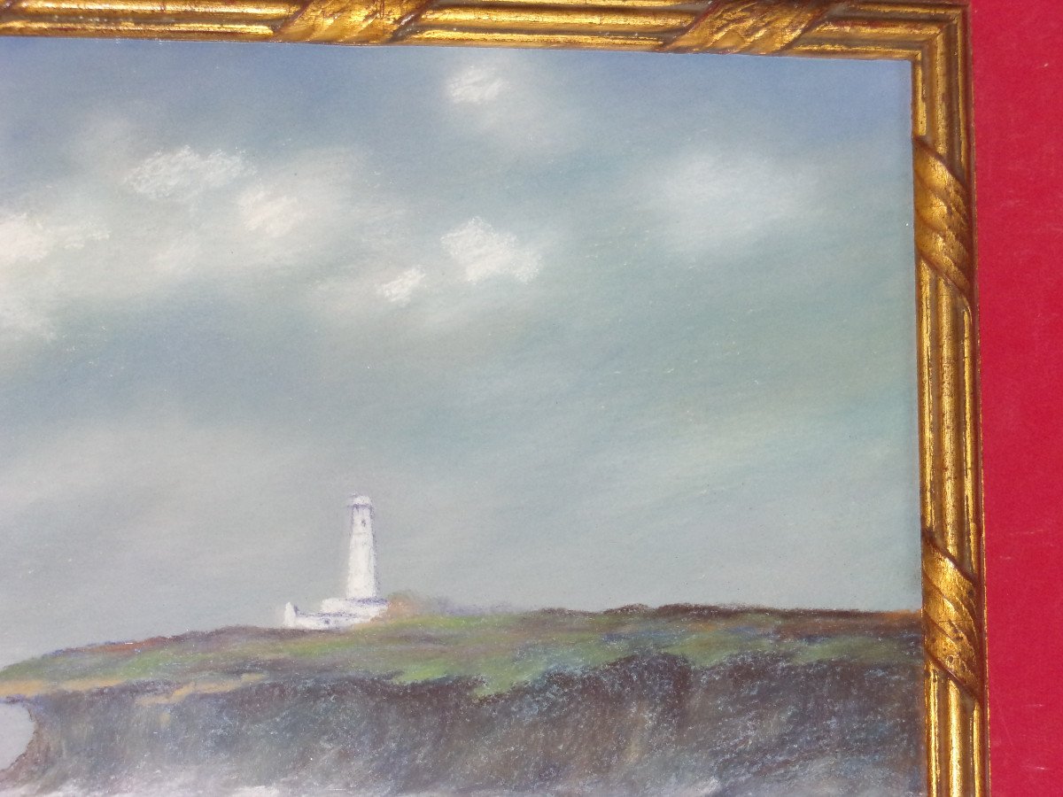 Bord De  l'Océan ( Normandie), Pastel d'Eugène Sénamaux, époque 20 ème.-photo-1