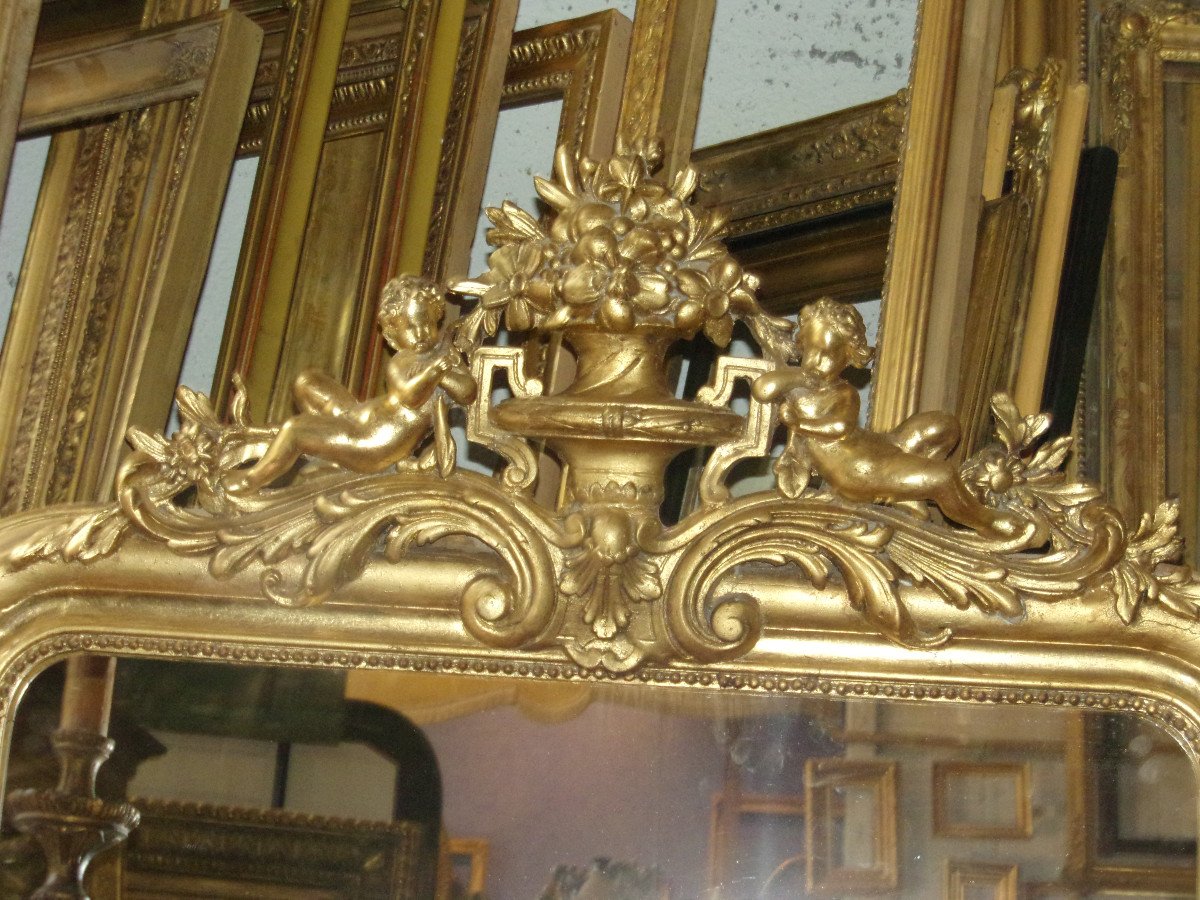 Louis Philippe Mirror, With Cherubs, 19th Century, In Golden Wood.-photo-2
