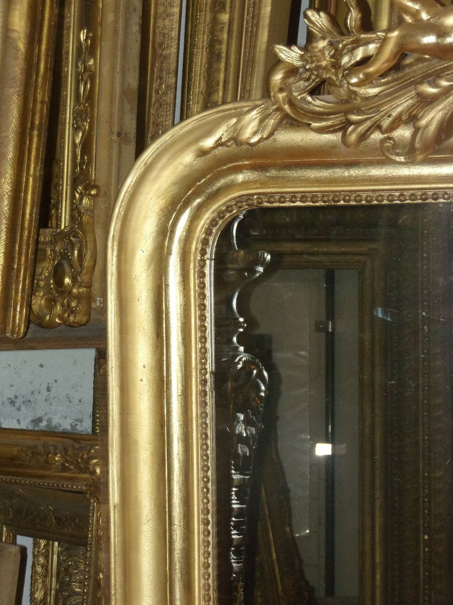 Louis Philippe Mirror, With Cherubs, 19th Century, In Golden Wood.-photo-5