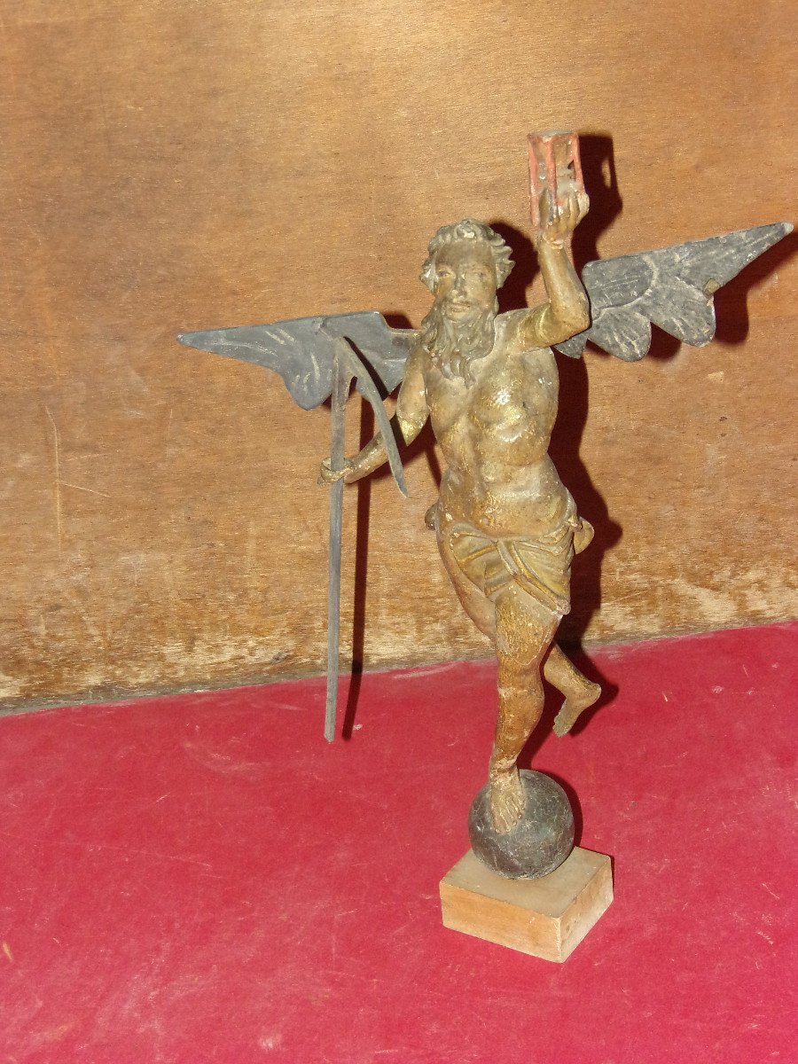 Statue De Chronos, Dieu du temps,  En Bois Sculpté, époque 18 ème.-photo-2