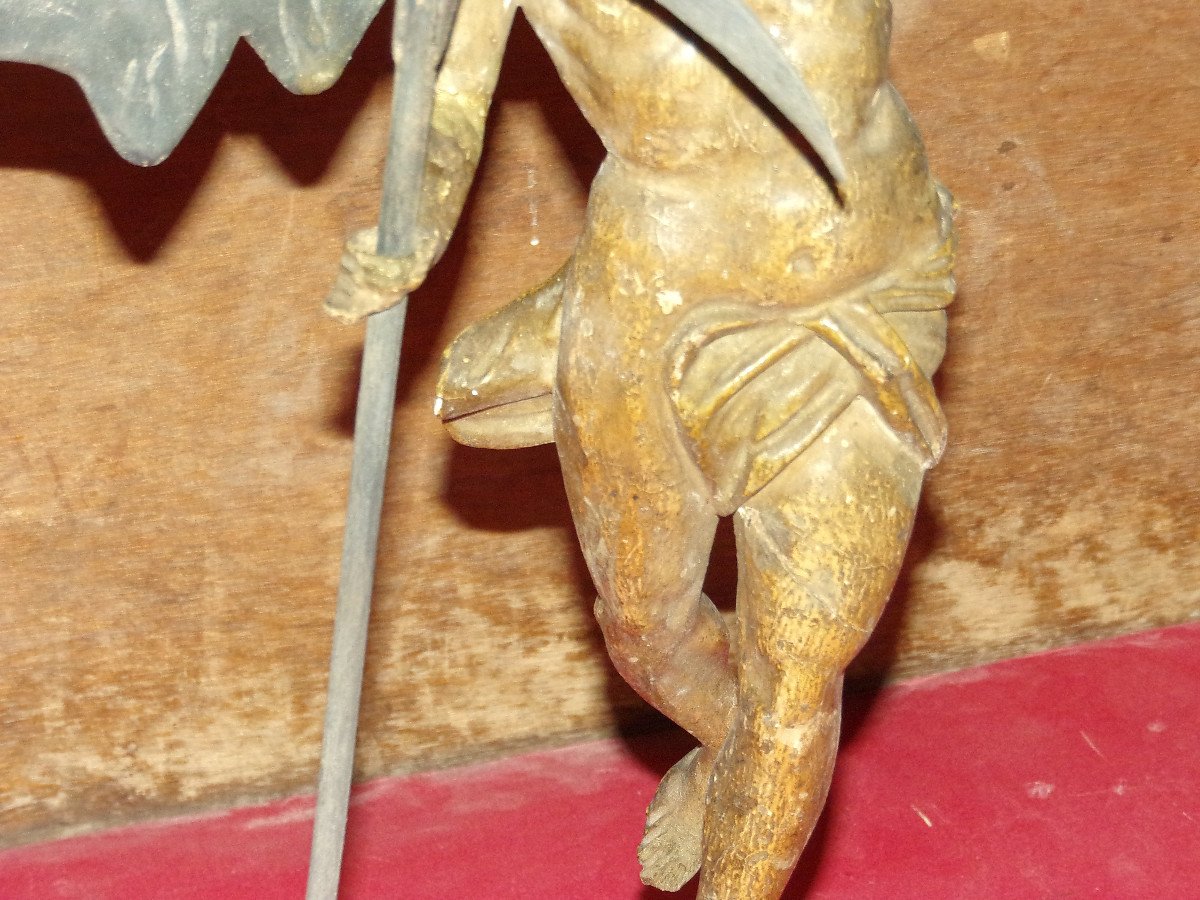Statue De Chronos, Dieu du temps,  En Bois Sculpté, époque 18 ème.-photo-4