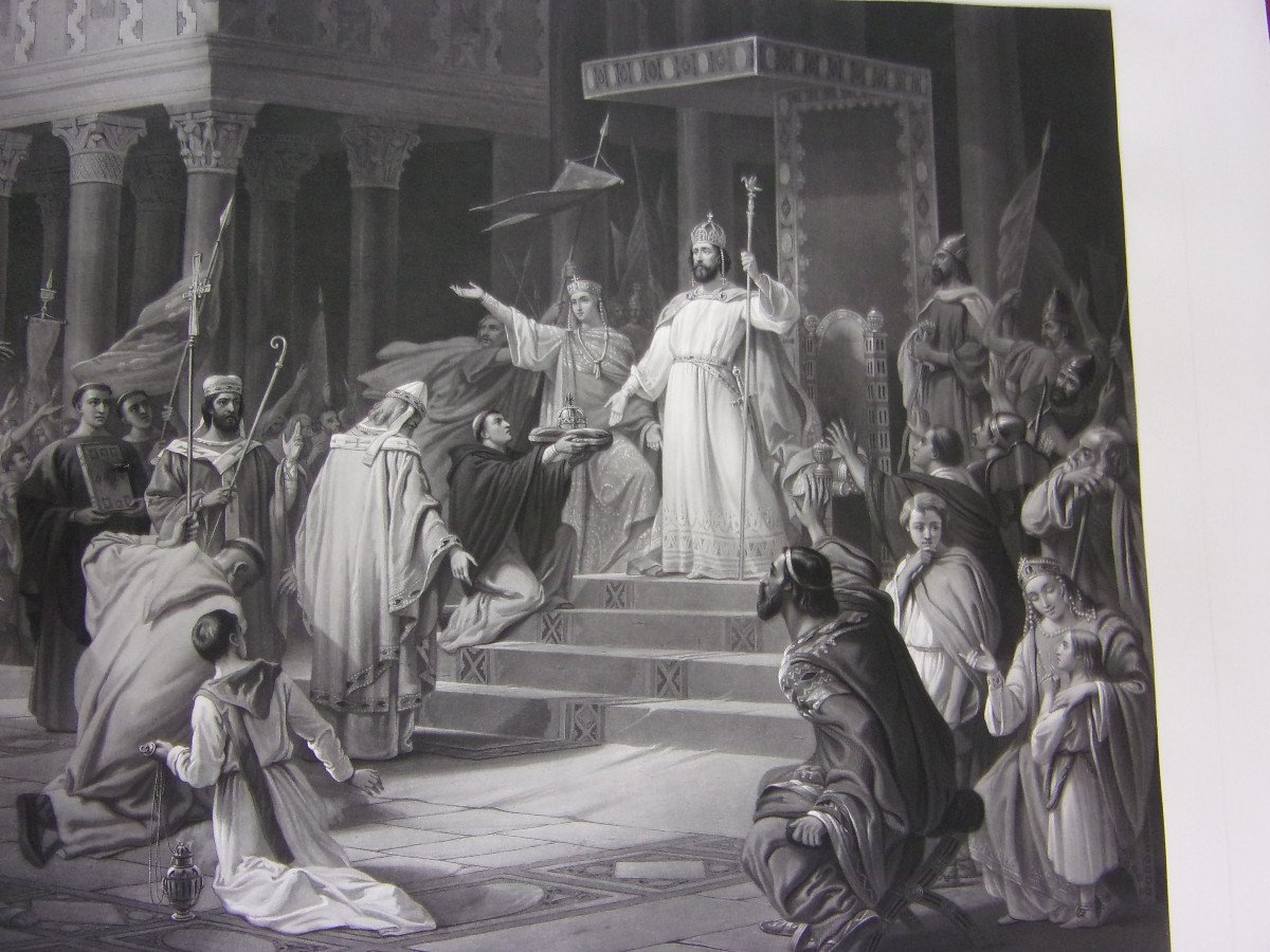 Charlemagne Proclaimed Emperor, Large Engraving 19th Century.-photo-2