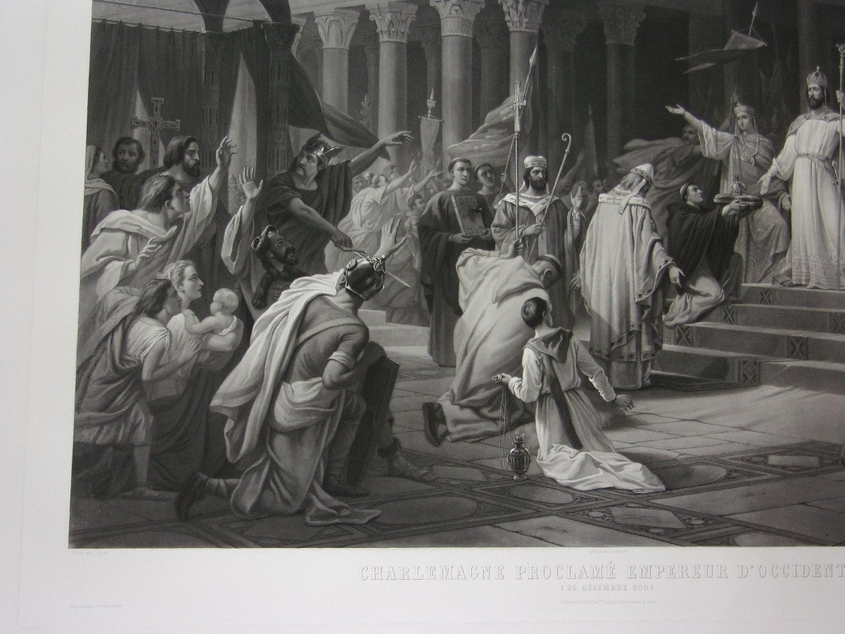 Charlemagne Proclaimed Emperor, Large Engraving 19th Century.-photo-4