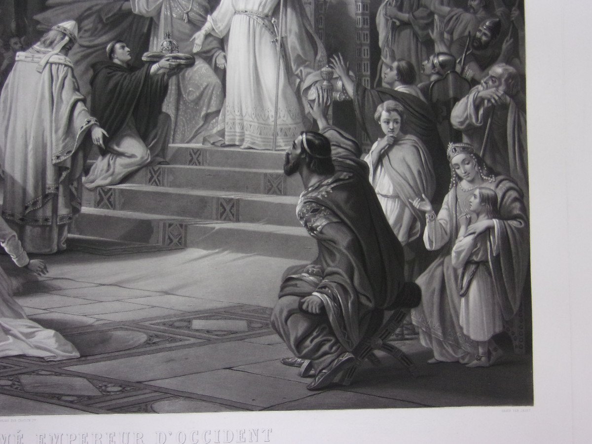 Charlemagne Proclaimed Emperor, Large Engraving 19th Century.-photo-3