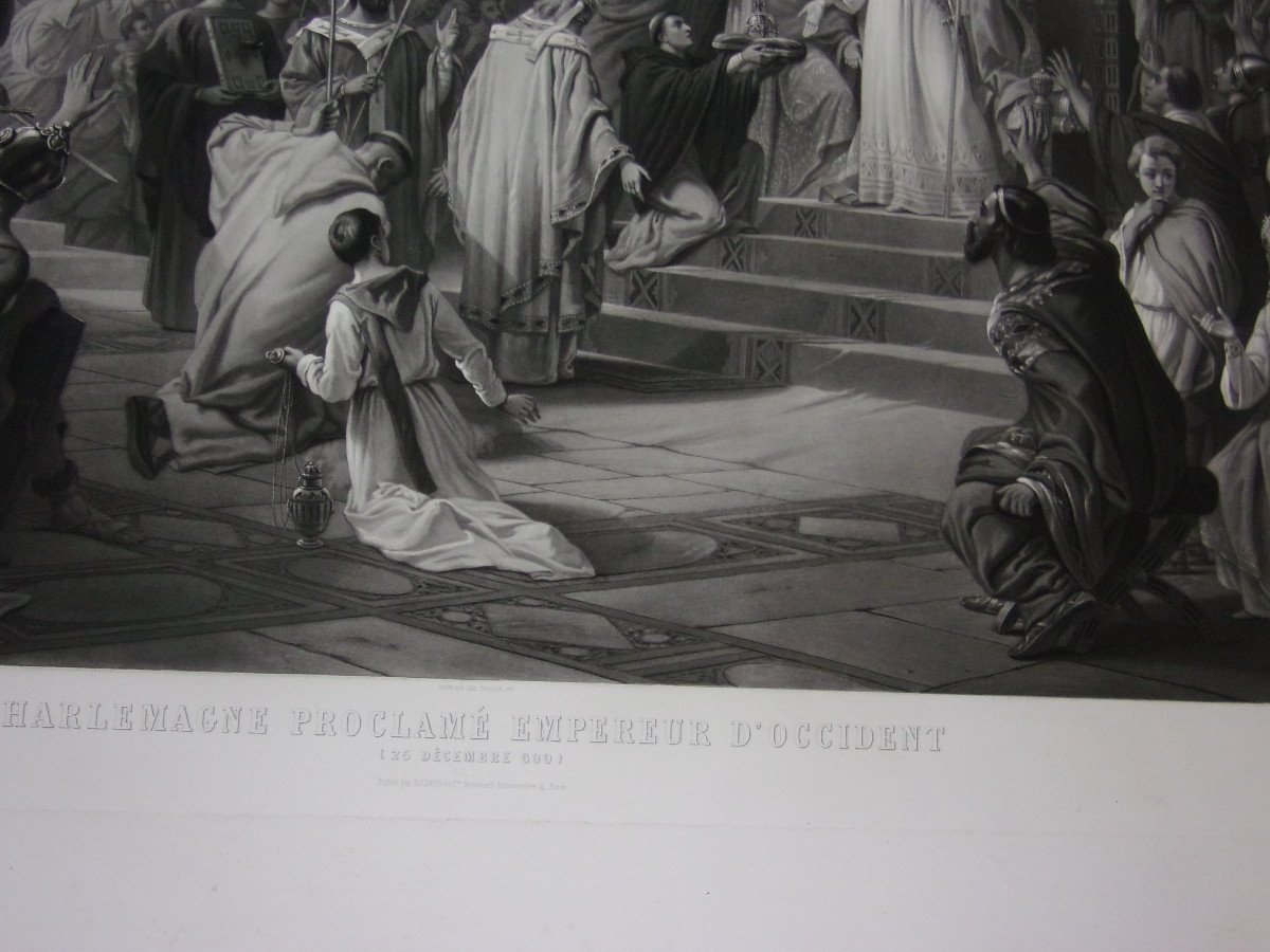 Charlemagne Proclaimed Emperor, Large Engraving 19th Century.-photo-4