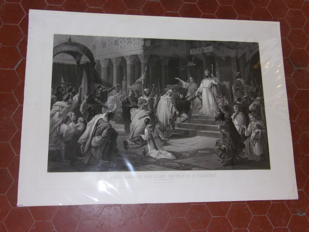 Charlemagne Proclaimed Emperor, Large Engraving 19th Century.-photo-6