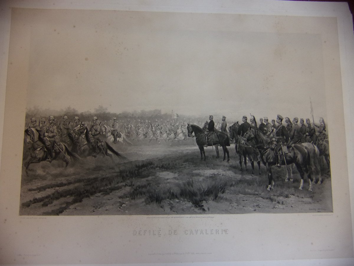 Cavalry Parade, 19th Century Engraving.-photo-2