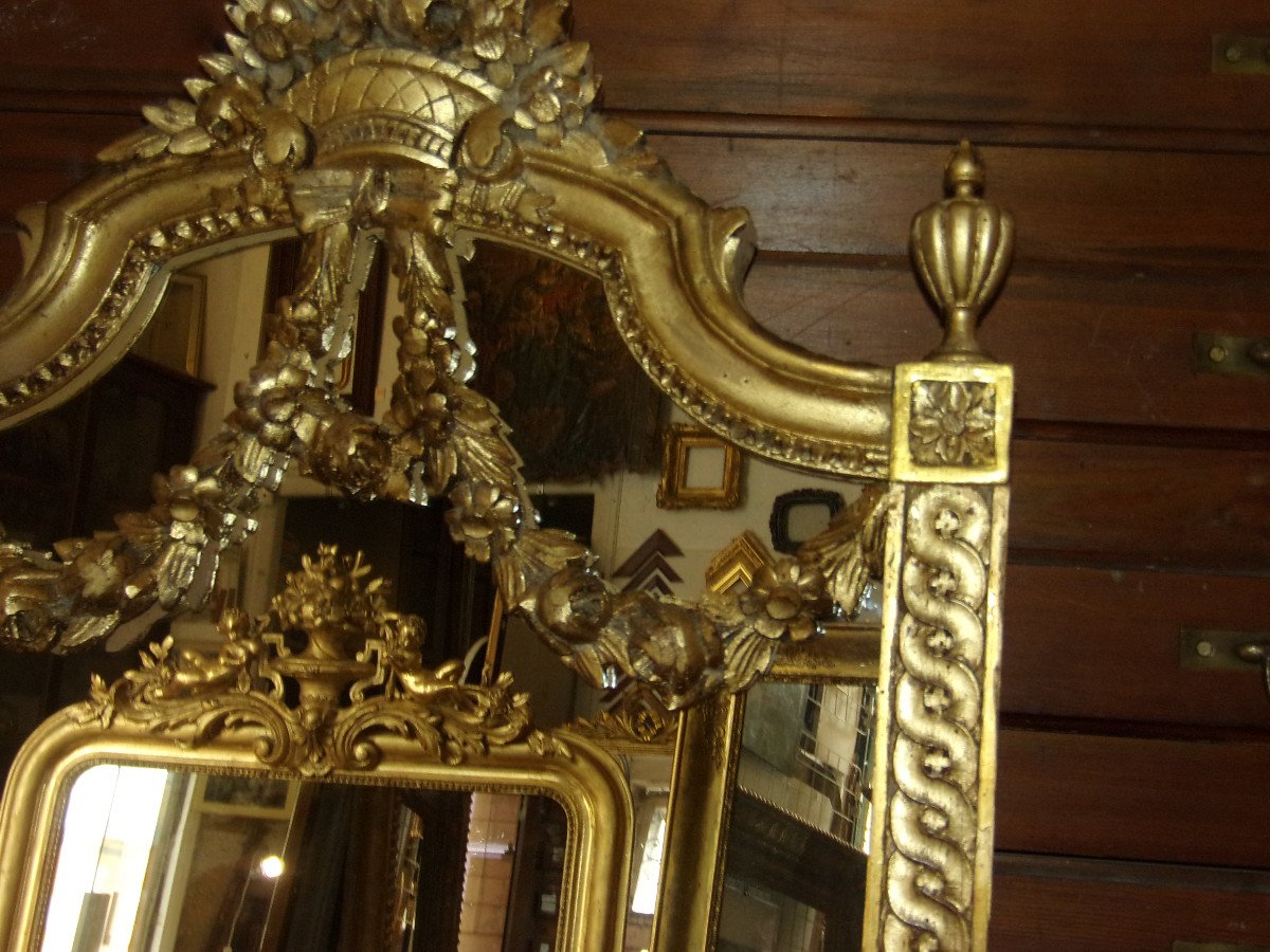 19th Century, Entre-deux Mirror, In Carved And Gilded Wood.-photo-4