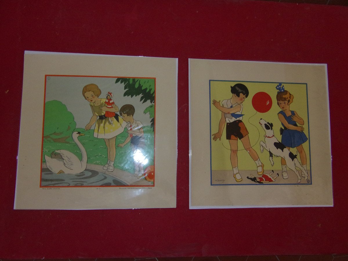 "children's Games", Pair Of Engravings From The 1930s.