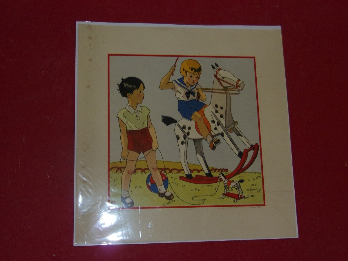 "children's Games", Pair Of Engravings From The 1930s.-photo-2