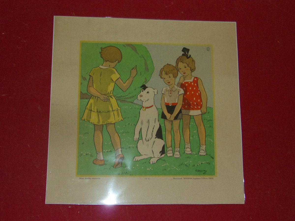 "children's Games", Pair Of Engravings From The 1930s.-photo-1