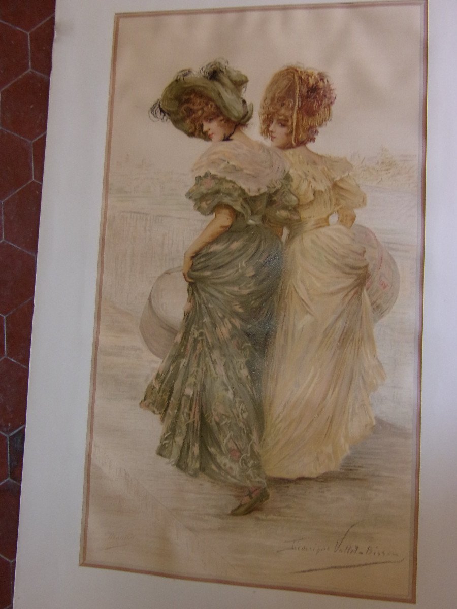 "shopping On The Boulevards", Large Chromolithograph, 19th Century.-photo-2