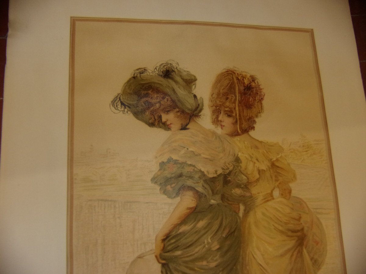 "shopping On The Boulevards", Large Chromolithograph, 19th Century.-photo-3