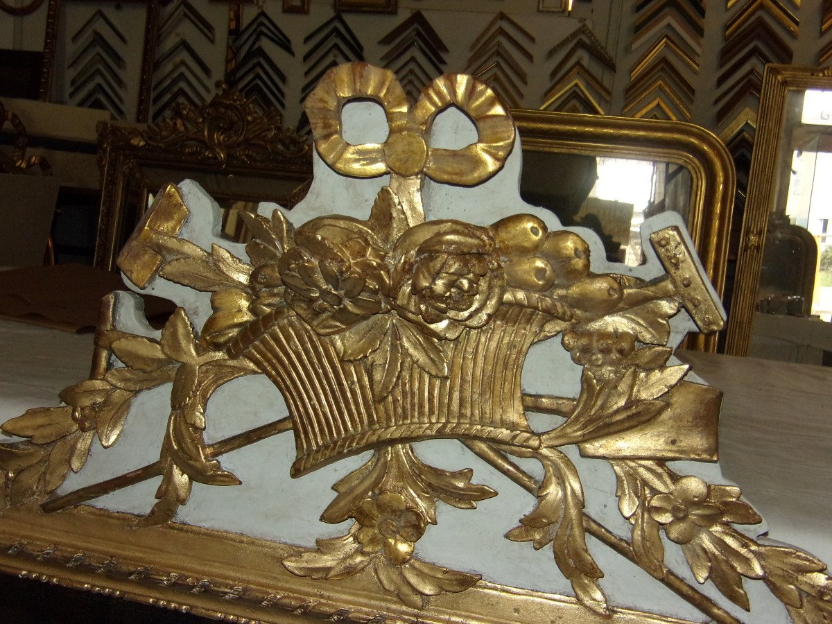 Grand Triptyque, Trois Miroirs,  forme horizontale, époque 18ème, Louis XVI En Bois Doré.-photo-4