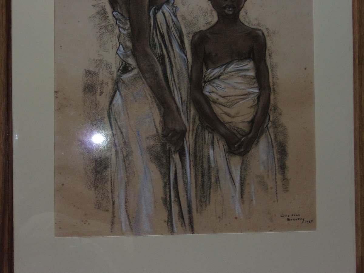 Deux Enfants, Pastel Encadré Signé Louis-jean Beaupuy, époque Début 20ème.-photo-1