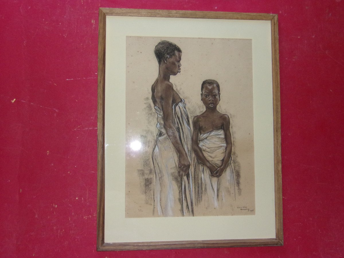 Two Children, Framed Pastel Signed Louis-jean Beaupuy, Early 20th Century.