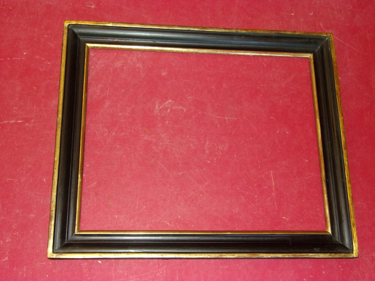 19th Century Frame, In Black And Gold Wood, Napoleon III.