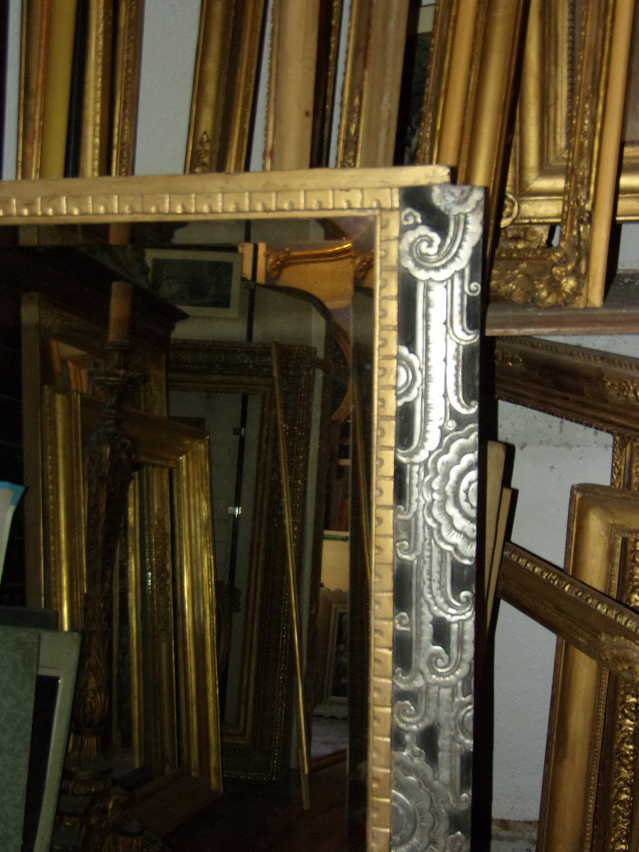 Art Deco Mirror From The Early 20th Century, Painted, Gilded And Silvered.-photo-3