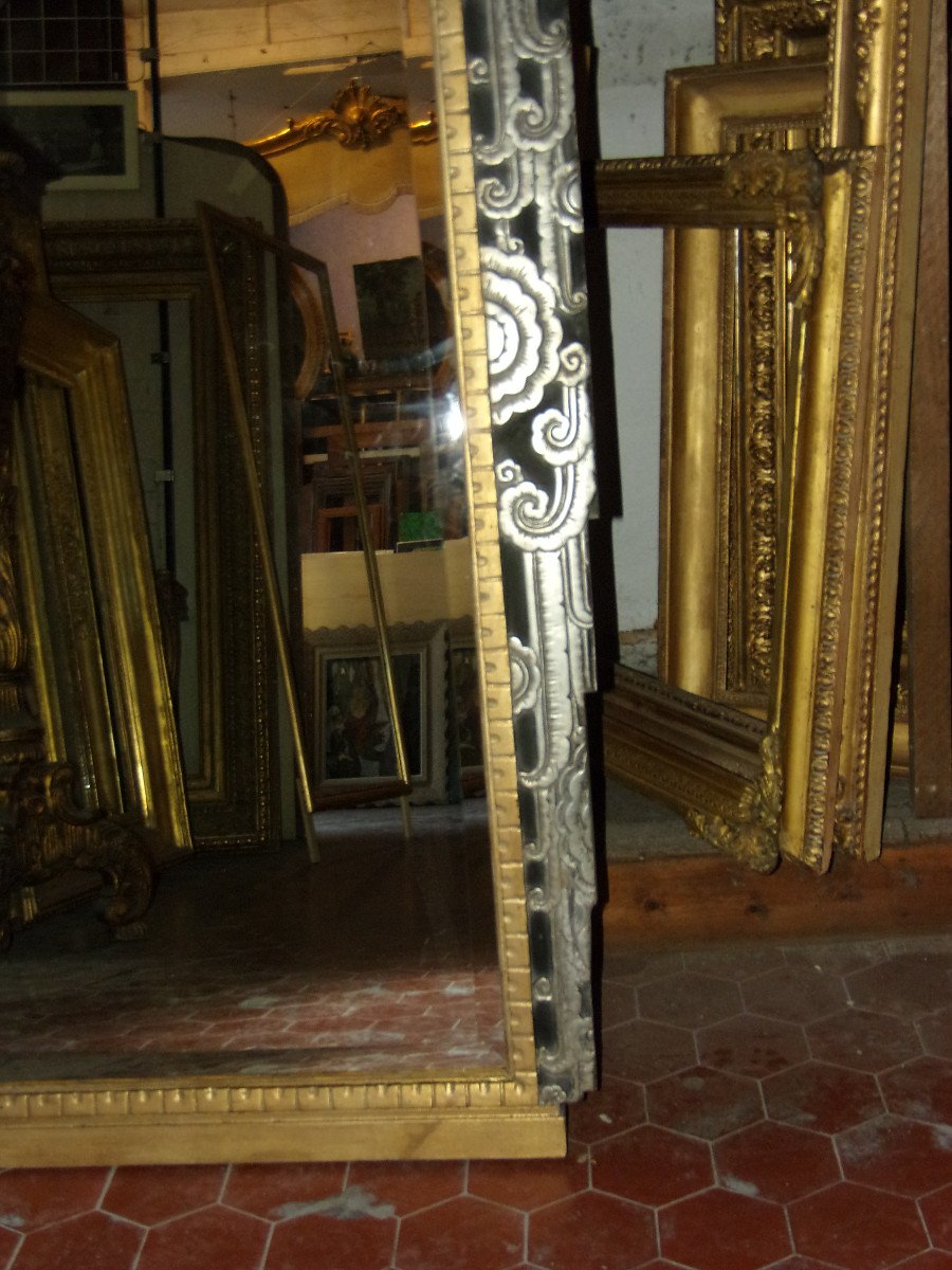 Art Deco Mirror From The Early 20th Century, Painted, Gilded And Silvered.-photo-4