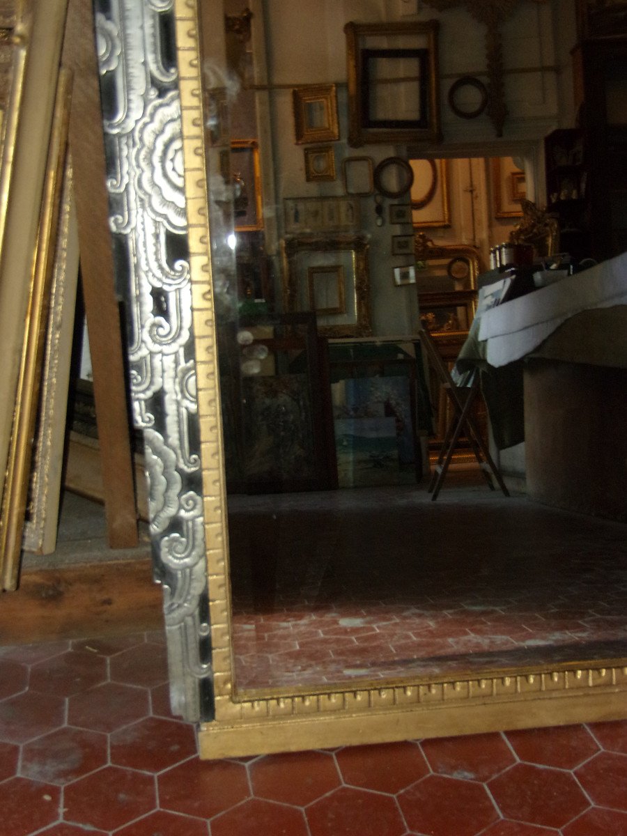 Art Deco Mirror From The Early 20th Century, Painted, Gilded And Silvered.-photo-2