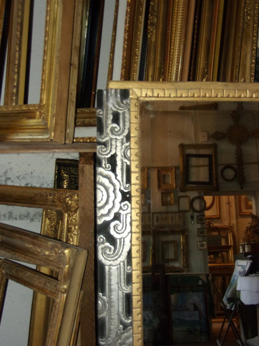 Art Deco Mirror From The Early 20th Century, Painted, Gilded And Silvered.-photo-3