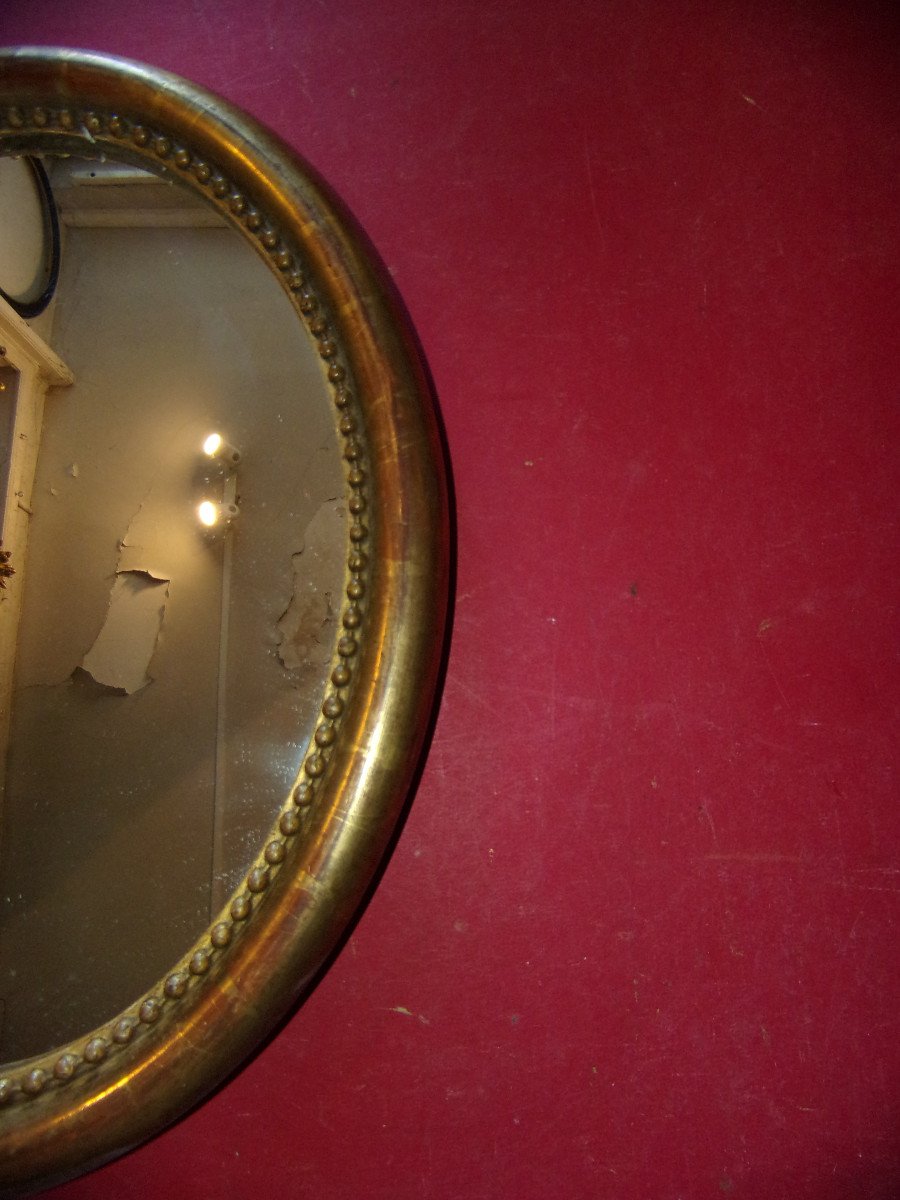 Small Oval Mirror From The 19th Century, In Gilded Wood.-photo-3