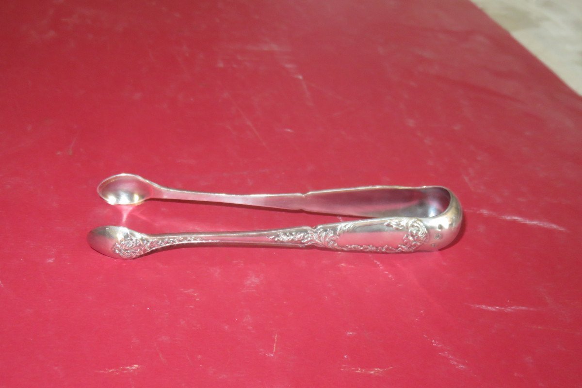 Box: Sugar Tongs, Salt Scoop And Mustard Ladle In Silver, Late 19th Century-photo-1