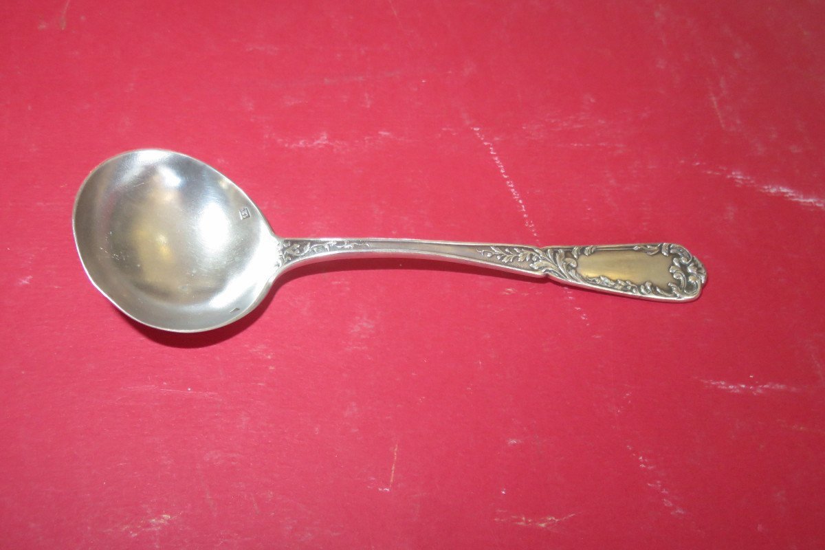 Box: Sugar Tongs, Salt Scoop And Mustard Ladle In Silver, Late 19th Century-photo-5