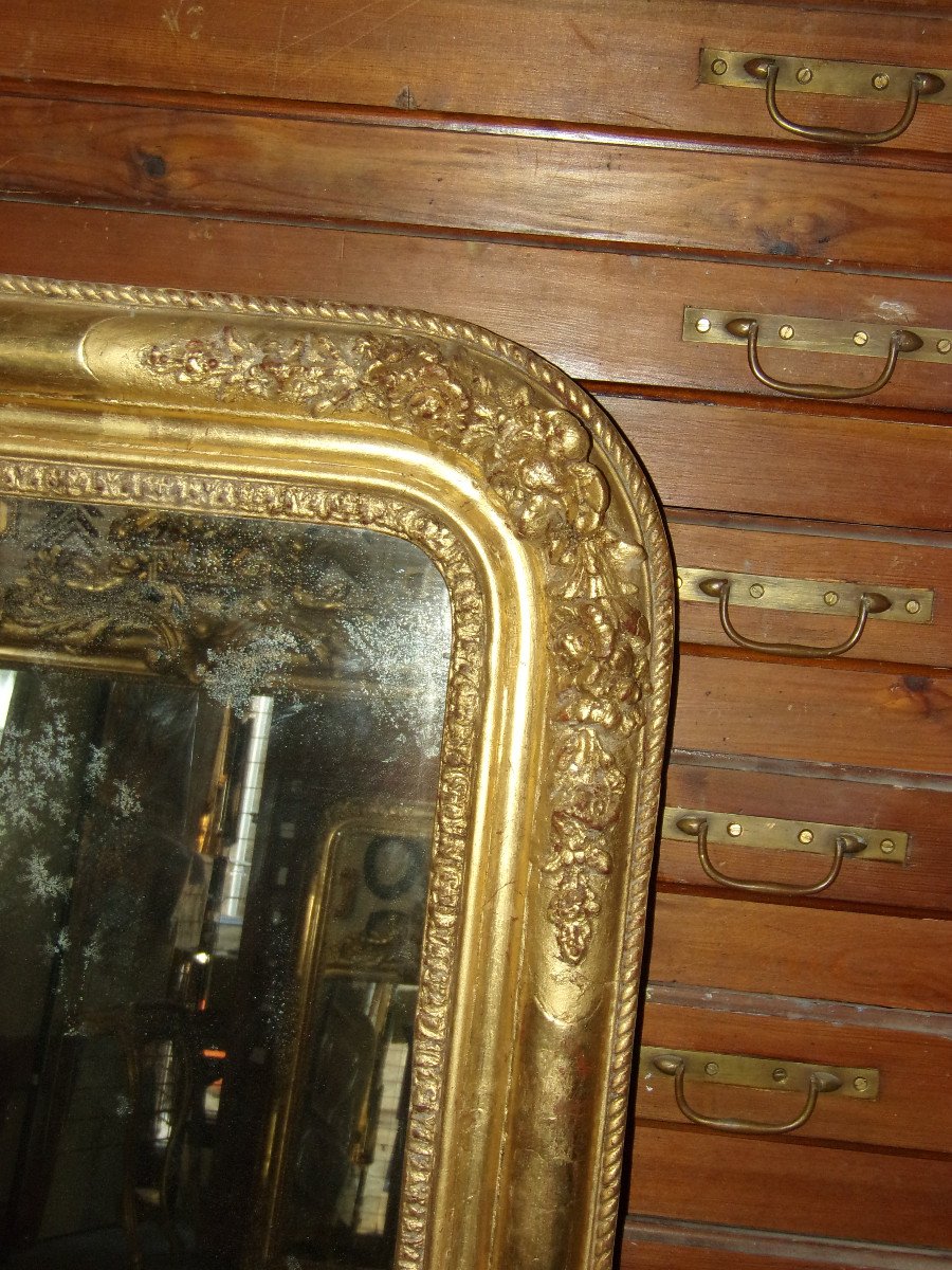 Miroir Louis Philippe, époque 19ème, En Bois Doré.-photo-1