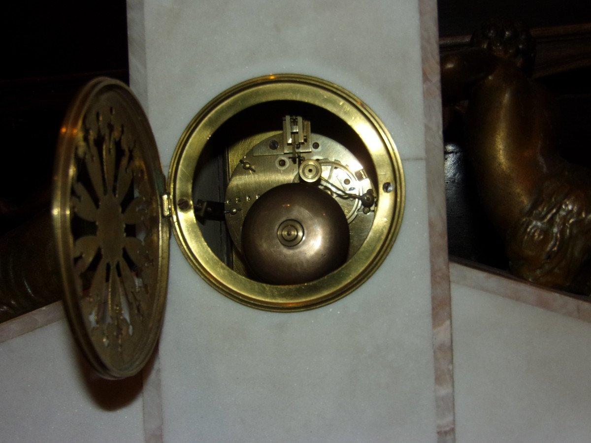 Large Marble Clock And Cassolettes, Early 20th Century, Art Deco.-photo-6