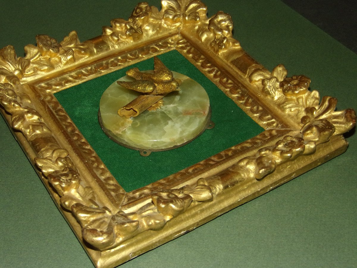  Dove, Bronze In 17th Century Frame, Louis XIV.-photo-1