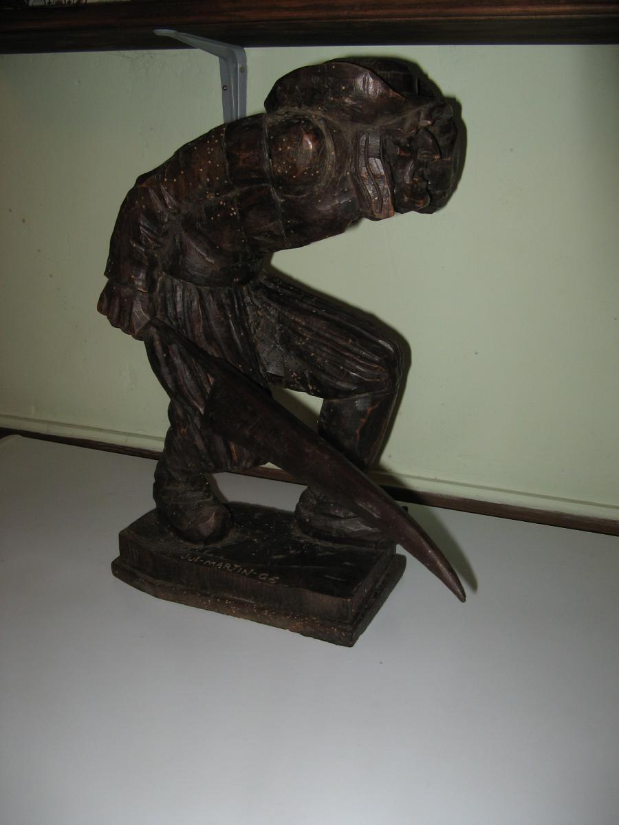 Statue Carved Wood: "in Chouan Watch" Late 19th.-photo-4