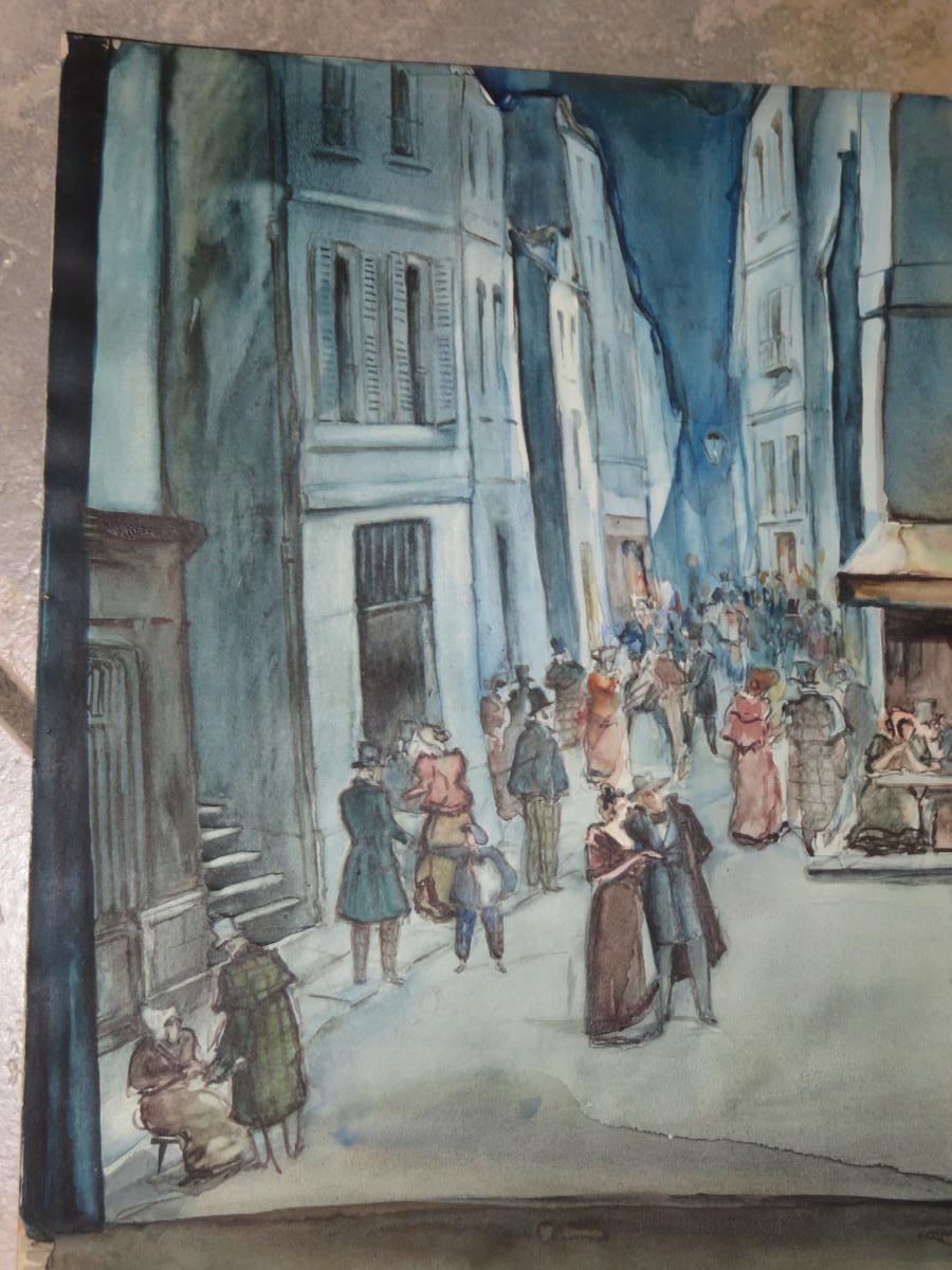 Scene Of Street, Watercolor Signed Stannard, Era 20th.-photo-2