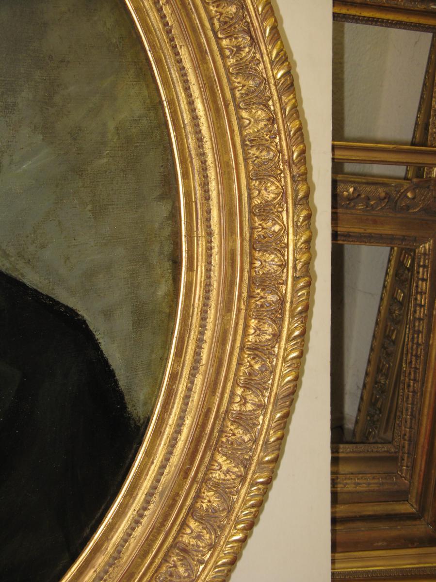 Painting, Portrait Of Man With Oval Frame, 19th.-photo-4