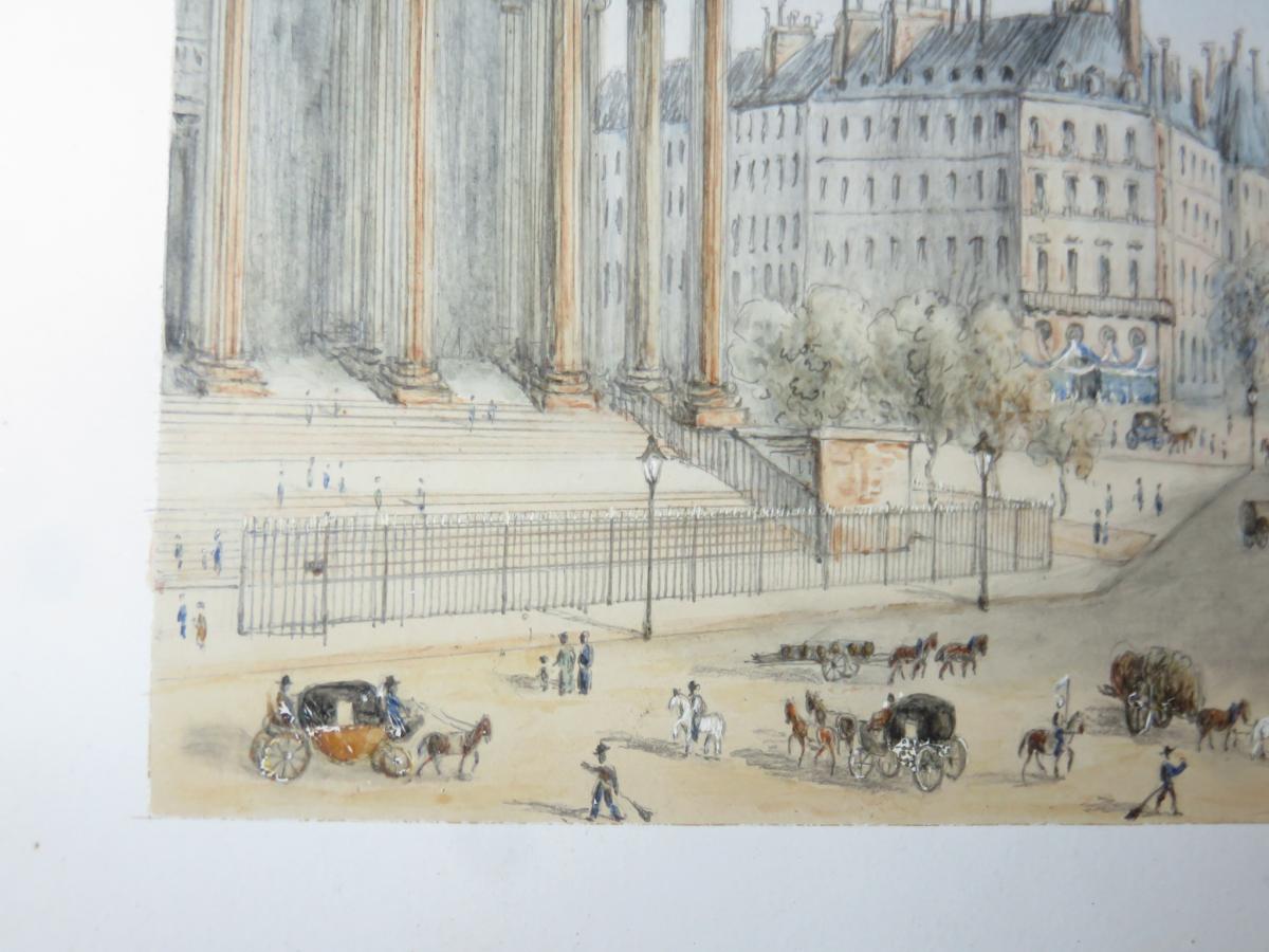 Paris, Place De La Madeleine, Aquarelle époque 19ème.-photo-3