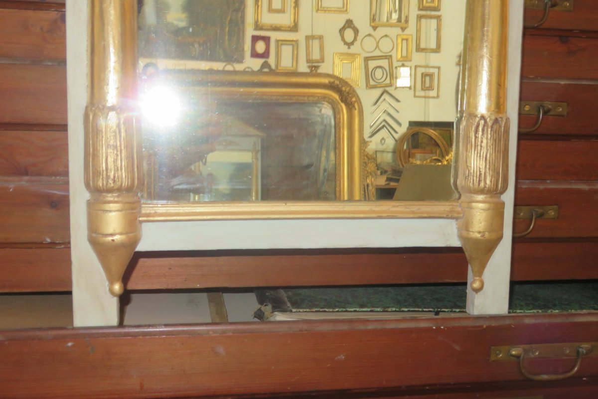 Miroir Avec Colonnes En Bois Peint Et Doré, époque 19ème.-photo-4