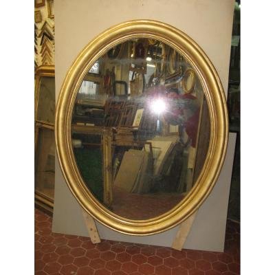 Miroir Ovale, Hauteur 135 Cms, époque 19ème, En Bois Doré.