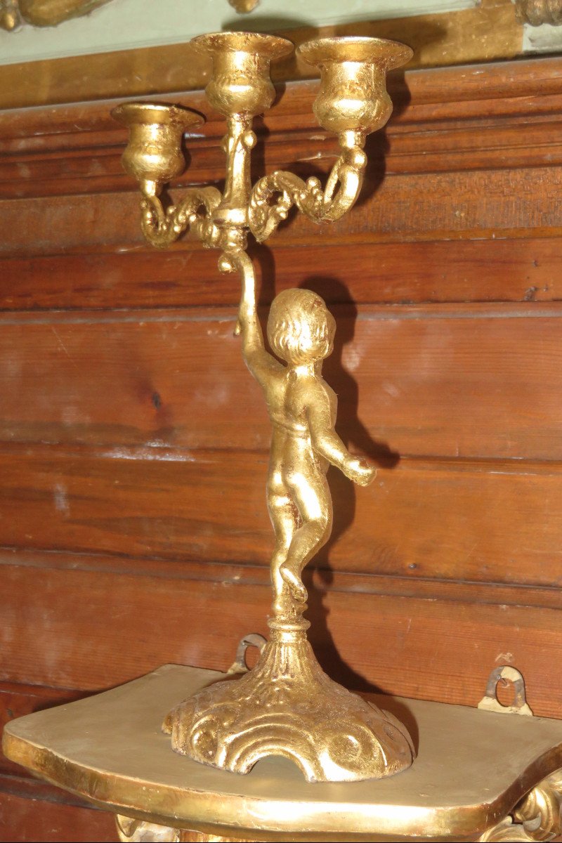 Pair Of Candlesticks 3 Lights In Golden Copper, 19th Time.-photo-3