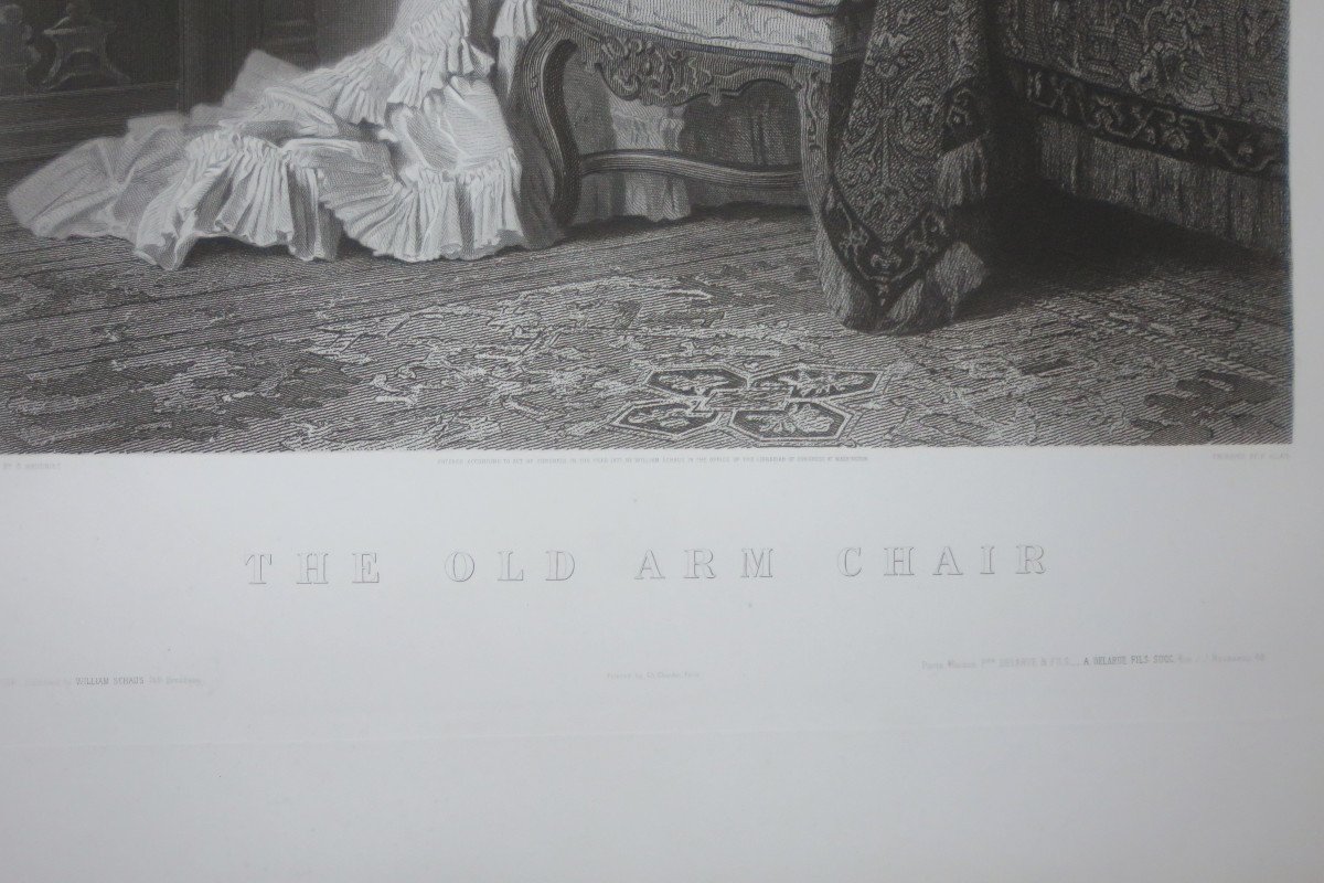 "the Old Armchair", 19th Century Etching.-photo-1