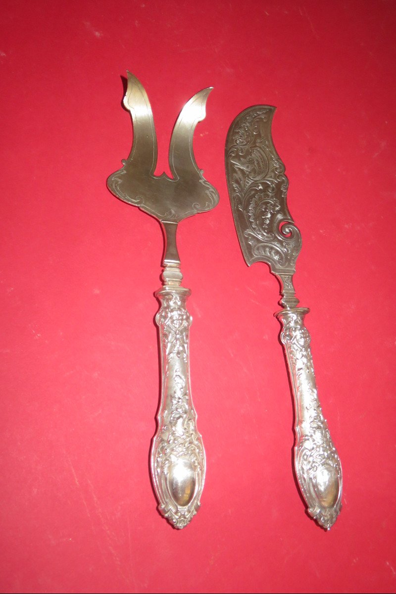 Fish Service Cutlery In Sterling Silver, Late 19th Time.-photo-2