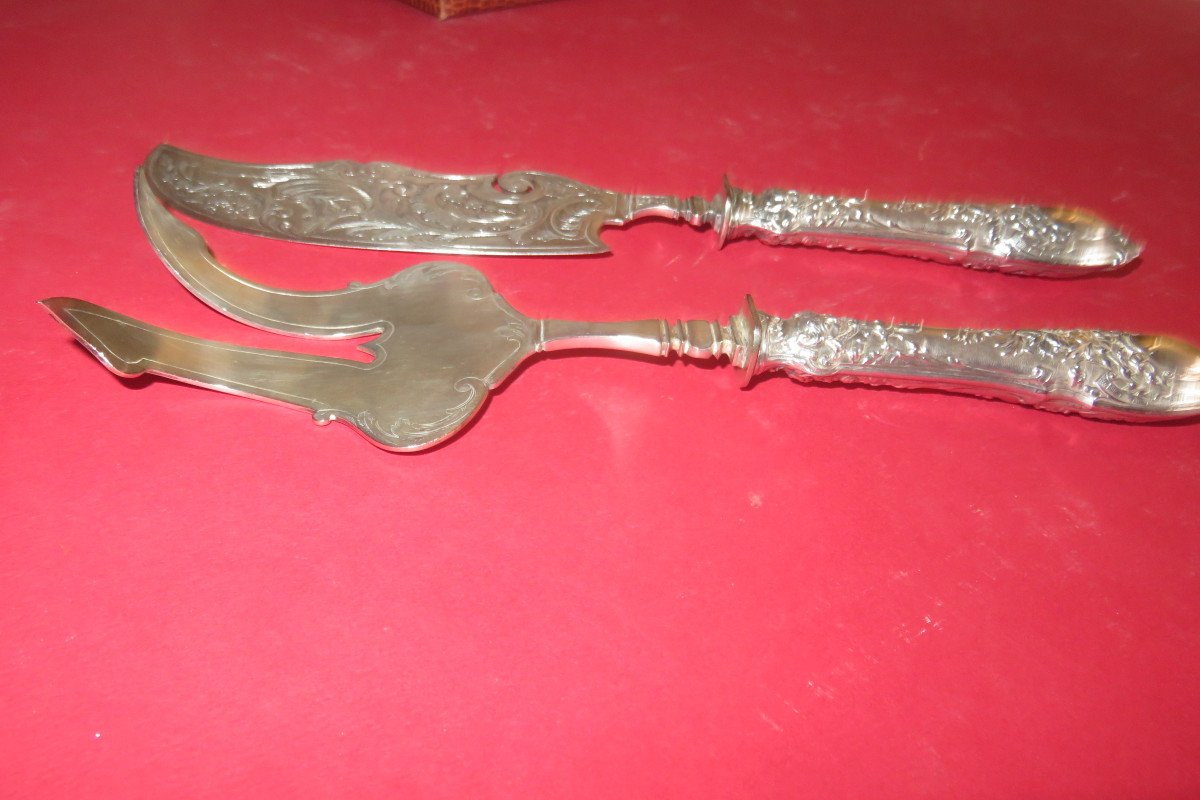 Fish Service Cutlery In Sterling Silver, Late 19th Time.-photo-3