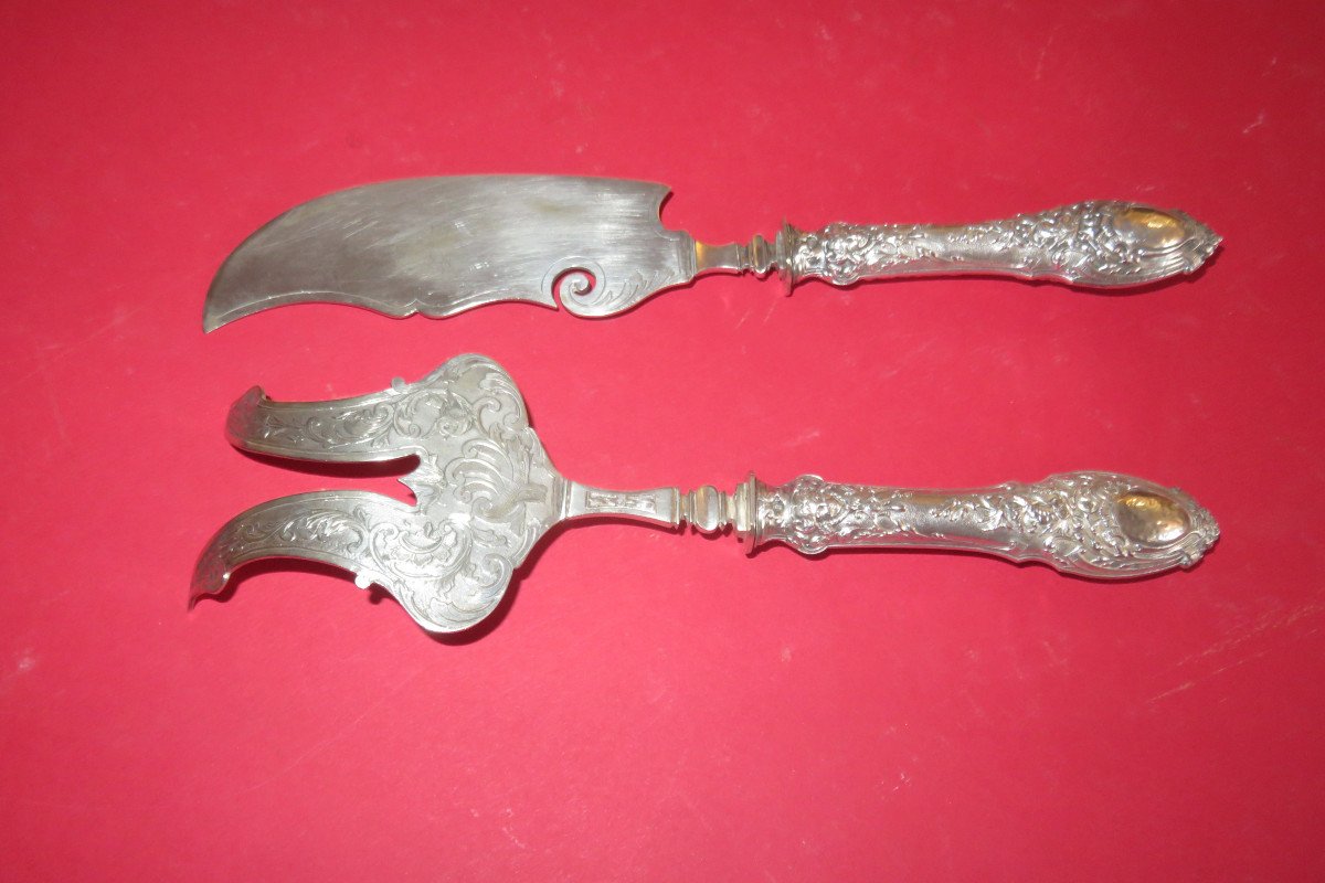 Fish Service Cutlery In Sterling Silver, Late 19th Time.-photo-4