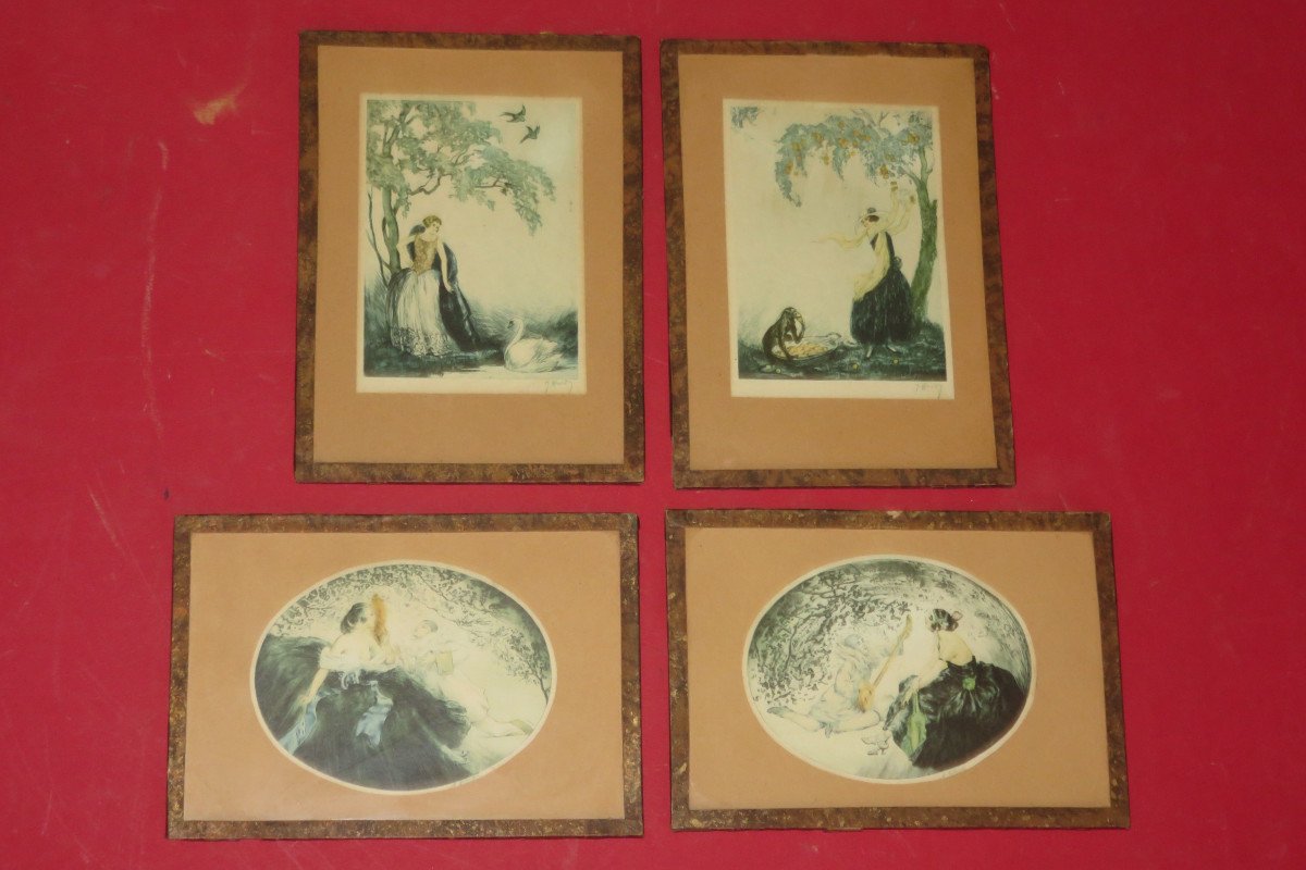 Set Of 4 Engravings From The Early 20th Century, Art Deco.