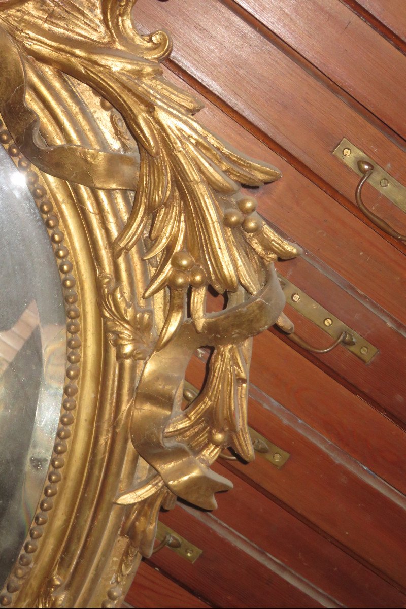 Large Oval Mirror, In Golden Wood, 19th Time.-photo-5