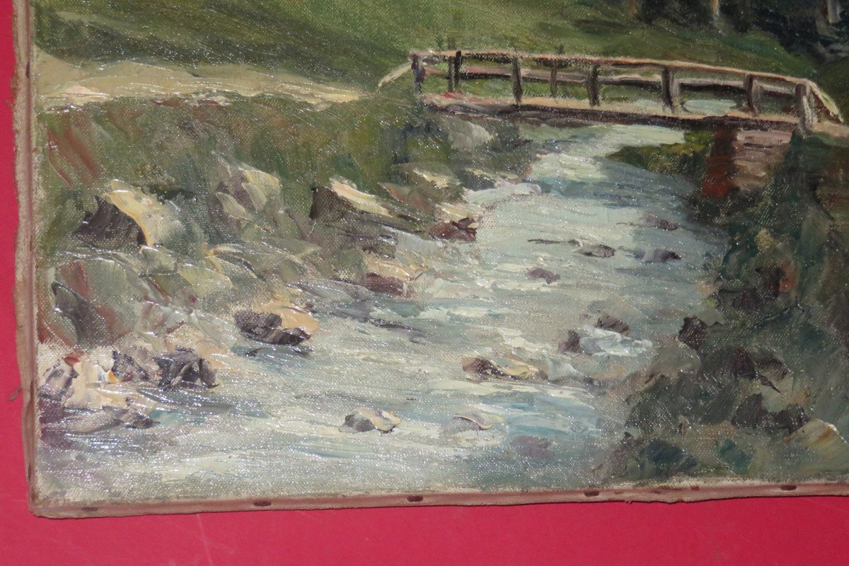 Paysage De Montagne Enneigée, Huile Sur Toile époque Début 20 ème.-photo-3