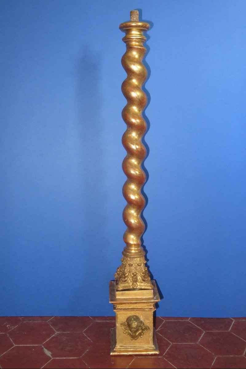 Pair Of Twisted Columns, 19th Time, In Golden Wood.-photo-2