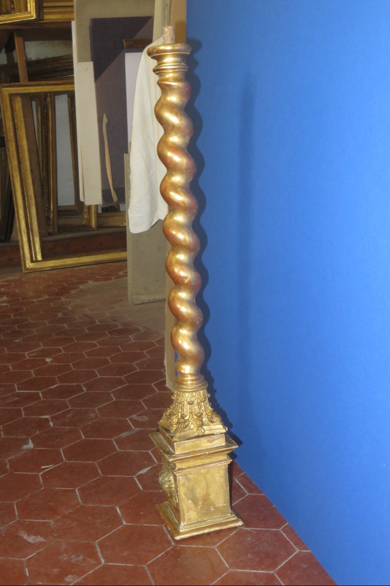 Pair Of Twisted Columns, 19th Time, In Golden Wood.-photo-3