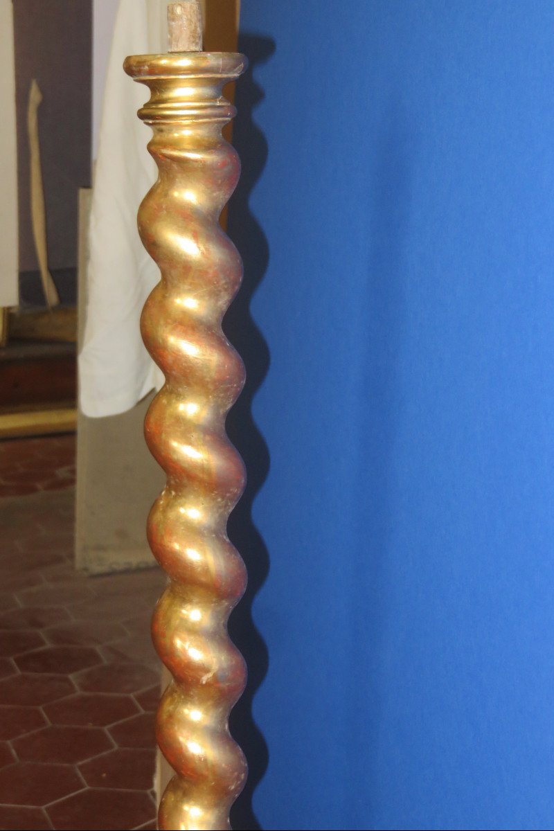 Pair Of Twisted Columns, 19th Time, In Golden Wood.-photo-5