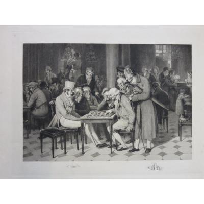 Game Dames, Etching Early 20th Time.