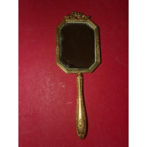 Facing Hand Mirror, In Copper, 19th Century.